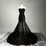 robe de mariee Black Lace Applique Wedding Dress Lace Up Bridal Gown vestidos de novia boho wedding dress Custom Bridal Size