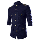 Men Shirt 2019 Fashion Korean Wild Long Sleeve Casual Shirts Men Epaulet Buttons Decorate Uniform Slim Fit Men's Clothing Black