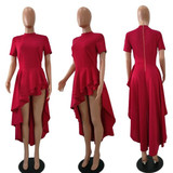 BEFORW Round Neck Short Sleeve Women Dress Fashion Irregular Long Dress Women Clothes High Waist Flounce Party Dresses Vestidos