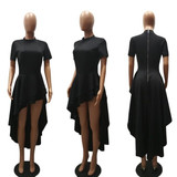 BEFORW Round Neck Short Sleeve Women Dress Fashion Irregular Long Dress Women Clothes High Waist Flounce Party Dresses Vestidos