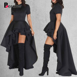 BEFORW Round Neck Short Sleeve Women Dress Fashion Irregular Long Dress Women Clothes High Waist Flounce Party Dresses Vestidos