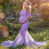 Pink Purple Sexy Lace Sling Women Dress Maternity Photography Props Off Shoulder Pregnancy Maternity Gown For Shoot Photo Dress