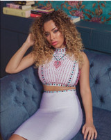 High Quality Celebrity Purple Two Pieces Set Sexy Rayon Bandage Dress Club Party Dress Vestidos