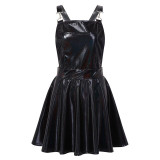 Women Shiny Metallic Holographic Dress Rave Festival Clothes Costumes Night Club Singer Dancewear Braces Mini Suspender Dresses