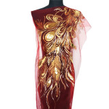 Red Blue Sequin Embroidered Phoenix Peacock Feather Black Mesh Wedding Gown Applique Lace Trim Sewing Patch Dress DIY