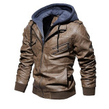 Vintage Jacket Bomber Men Winter Jacket Thick Coat Fashion Zipper Coat Faux Leather Jacket Men Fur Lined Warm Coat  Men Brown