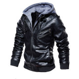 Vintage Jacket Bomber Men Winter Jacket Thick Coat Fashion Zipper Coat Faux Leather Jacket Men Fur Lined Warm Coat  Men Brown