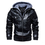 Vintage Jacket Bomber Men Winter Jacket Thick Coat Fashion Zipper Coat Faux Leather Jacket Men Fur Lined Warm Coat  Men Brown