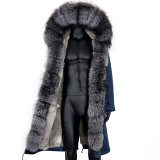 S-7XL winter X-Long New Gray Natural Real Fox Fur Jacket Coats men Fashion Real Fur Coat Long Parkas Winter Black Parka