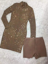 Sexy Brown Beading Long Sleeve O Neck Mesh Dress Women High Quality Celebrity Fashion Party Dress Vestidos Wholesale 2019