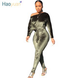 HAOYUAN Sexy Stretch One Shoulder Velvet Rompers Womens Jumpsuit 2020 Fashion Clothing Body Overalls One Piece Bandage Jumpsuit