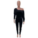 HAOYUAN Sexy Stretch One Shoulder Velvet Rompers Womens Jumpsuit 2020 Fashion Clothing Body Overalls One Piece Bandage Jumpsuit
