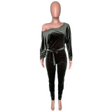HAOYUAN Sexy Stretch One Shoulder Velvet Rompers Womens Jumpsuit 2020 Fashion Clothing Body Overalls One Piece Bandage Jumpsuit