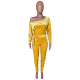HAOYUAN Sexy Stretch One Shoulder Velvet Rompers Womens Jumpsuit 2020 Fashion Clothing Body Overalls One Piece Bandage Jumpsuit