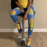 2020 New Fashion Ripped Jeans For Women Scratch Denim Trousers High Waisted Skinny Pencil Pants Hollow out Sexy Female Jeans