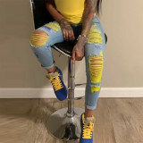 2020 New Fashion Ripped Jeans For Women Scratch Denim Trousers High Waisted Skinny Pencil Pants Hollow out Sexy Female Jeans