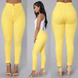 Women Denim Skinny Jeggings Pants High Waist Stretch Pencil Jeans Woman Slim Sexy Push Up Trousers Candy Color Casual Yellow New