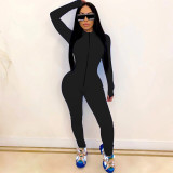 ANJAMANOR Front Zip Long Sleeve Bodycon Sporty Jumpsuits for Women Fall Winter 2020 Active Wear Sexy One Piece Outfit  D37-CG41