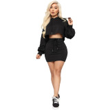 ANJAMANOR Sexy Two Piece Set Hooded Crop Top and Skirt Fall Winter Workout Sweat Suits 2 Piece Sets Womens Outfits D74-CG35