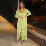ANJAMANOR Sexy 2 Piece Sets Womens Outfits Fall Winter 2020 Backless Bodycon Jumpsuit and Long Sleeve Cardigan D37-DH41