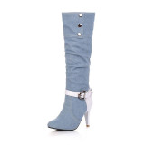 ASUMER Plus Size Pointed Toe Women Spring Autumn High Heels Denim Knee High Boots Lady 2020  New Fashion Jean Long Boots
