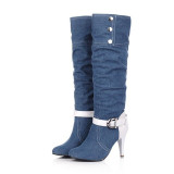 ASUMER Plus Size Pointed Toe Women Spring Autumn High Heels Denim Knee High Boots Lady 2020  New Fashion Jean Long Boots