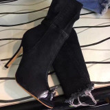 Women Boots 2020 Spring Thigh High Boots Denim Boots Women High Heels Women Shoes Peep Toe Tassel Jean Boot Ladies Shoes