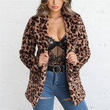 Womens Leopard Faux Fur Coat Winter Thicken Warm Long Sleeve Jacket Furry Slim Coat Outerwear Female Elegant Trench Overcoats A4