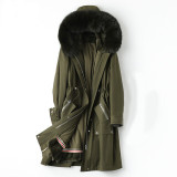 Pudi women real fox fur collar coat jacket parka female rex rabbit liner long fur parka trench A10008