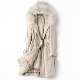Pudi women real fox fur collar coat jacket parka female rex rabbit liner long fur parka trench A10008