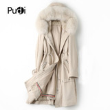 Pudi women real fox fur collar coat jacket parka female rex rabbit liner long fur parka trench A10008