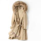 Pudi women real fox fur collar coat jacket parka female rex rabbit liner long fur parka trench A10008
