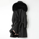 Pudi women real fox fur collar coat jacket parka female rex rabbit liner long fur parka trench A10008