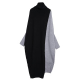 XITAO Patchwork Hit Color Plus Size Dress Women Clothes 2019 Fashion Turtleneck Batwing Sleeve Elegant Dress Autumn New WQR2039