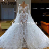 White Feathers Puffy Evening Dresses For Wedding Arabic Robe De Soiree 2020 Couture Aibye Prom Dress Kaftans Pageant Gowns Dubai
