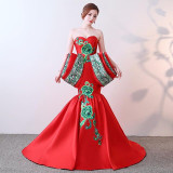 Red Chinese Style Party Evening Long Cheongsam Slim Dress Marriage Gown Luxury Trailing Wedding Qipao Fashion Clothes Vestido Red Chinese Style Party Evening Long Cheongsam Slim Dress Marriage Gown Luxury Trailing Wedding Qipao Fashion Clothes Vestido