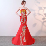 Red Chinese Style Party Evening Long Cheongsam Slim Dress Marriage Gown Luxury Trailing Wedding Qipao Fashion Clothes Vestido Red Chinese Style Party Evening Long Cheongsam Slim Dress Marriage Gown Luxury Trailing Wedding Qipao Fashion Clothes Vestido