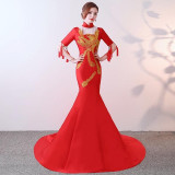 Red Chinese Style Party Evening Long Cheongsam Slim Dress Marriage Gown Luxury Trailing Wedding Qipao Fashion Clothes Vestido Red Chinese Style Party Evening Long Cheongsam Slim Dress Marriage Gown Luxury Trailing Wedding Qipao Fashion Clothes Vestido