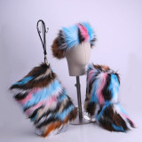 Winter Women Fox Fur Snow Boots Bag Headband Set Fluffy Faux Fur Botas Mujer Luxury Furry Plush Boots Ladies Warm Fox Fur Shoes