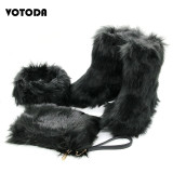Winter Women Fox Fur Snow Boots Bag Headband Set Fluffy Faux Fur Botas Mujer Luxury Furry Plush Boots Ladies Warm Fox Fur Shoes
