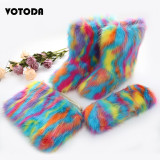 Winter Women Fox Fur Snow Boots Bag Headband Set Fluffy Faux Fur Botas Mujer Luxury Furry Plush Boots Ladies Warm Fox Fur Shoes