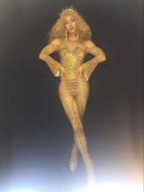 Luxury Gold Rhinestones Jumpsuit Women's Stretch Bodysuit Outfit Bling Stage Clothing Nightclub Sparkly Costume Stones Wear