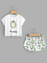 Cartoon Avocado Print Tee And Shorts Set