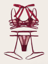 Contrast Mesh Underwire Garter Lingerie Set