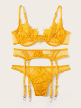Floral Lace Underwire Garter Lingerie Set Floral Lace Underwire Garter Lingerie Set