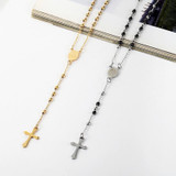 Oval Bead Rosary Cross Pendant
