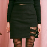 Sexy Punk Style 2018 Summer Women Skirt Harajuku Right Leg Hollow Out Skirt Female Sexy Mini Skirt