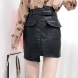 Women PU Leather Skirts Solid Color Mini Skirts Office Lady