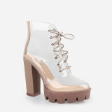 Peep Toe ankle sandals boots Transparent Cross-tied crystal square heels