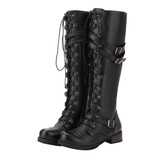 Women Round Toe Steampunk Gothic Vintage Style Retro Punk Buckle Military Combat Boots